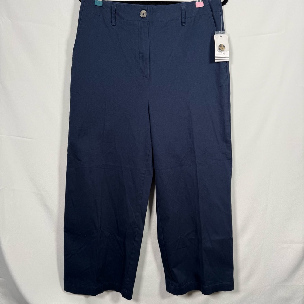 Navy Blue Wide-Leg Cropped Trousers Size 14